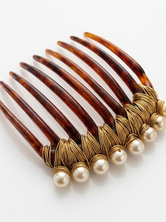 Colette Malouf Accessories - Vintage Colette Malouf Pearl Beaded Tortoiseshell Hair Comb Regency Victorian